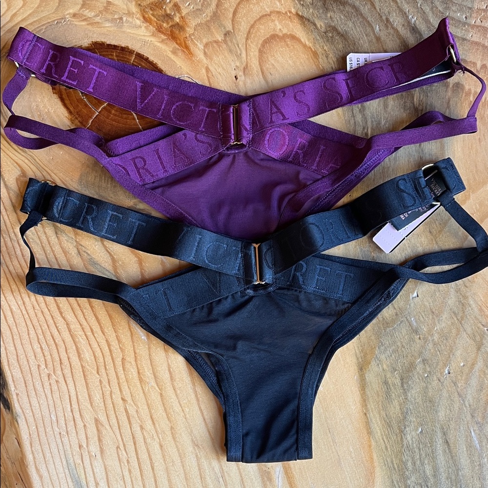 Victoria's Secret Purple and Black Strappy Panties Duo Small